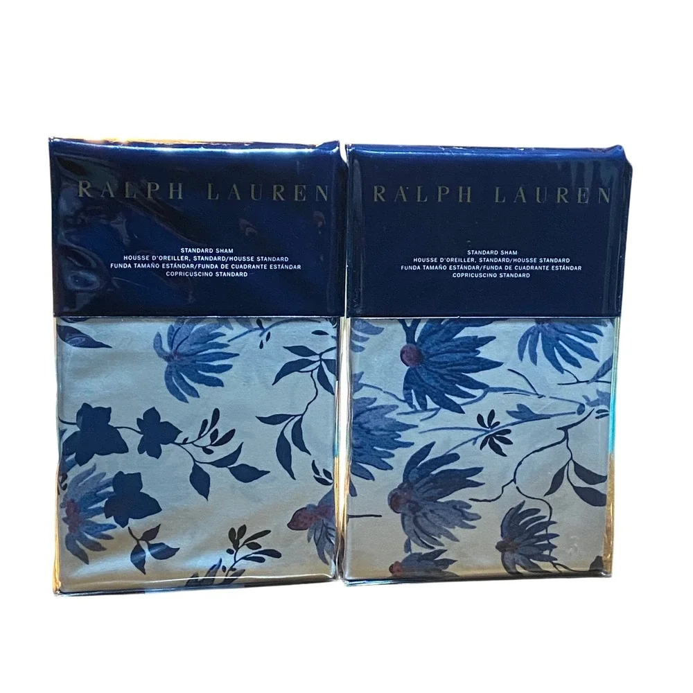 Ralph Lauren Adelaide Floral‎ Blue Standard Sham Pillow Cover 20x28 New QTY 2
